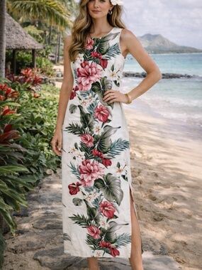 Iolani Made in Hawaii Floral Maxi Dress Size Medium 100% Cotton
